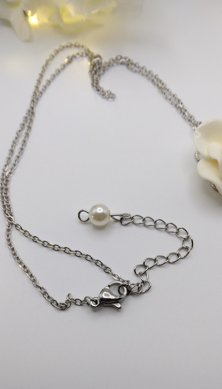 Cream Rose necklace 17″ Silver NF SS Mothers Handmade Dainty Birthday Gift New