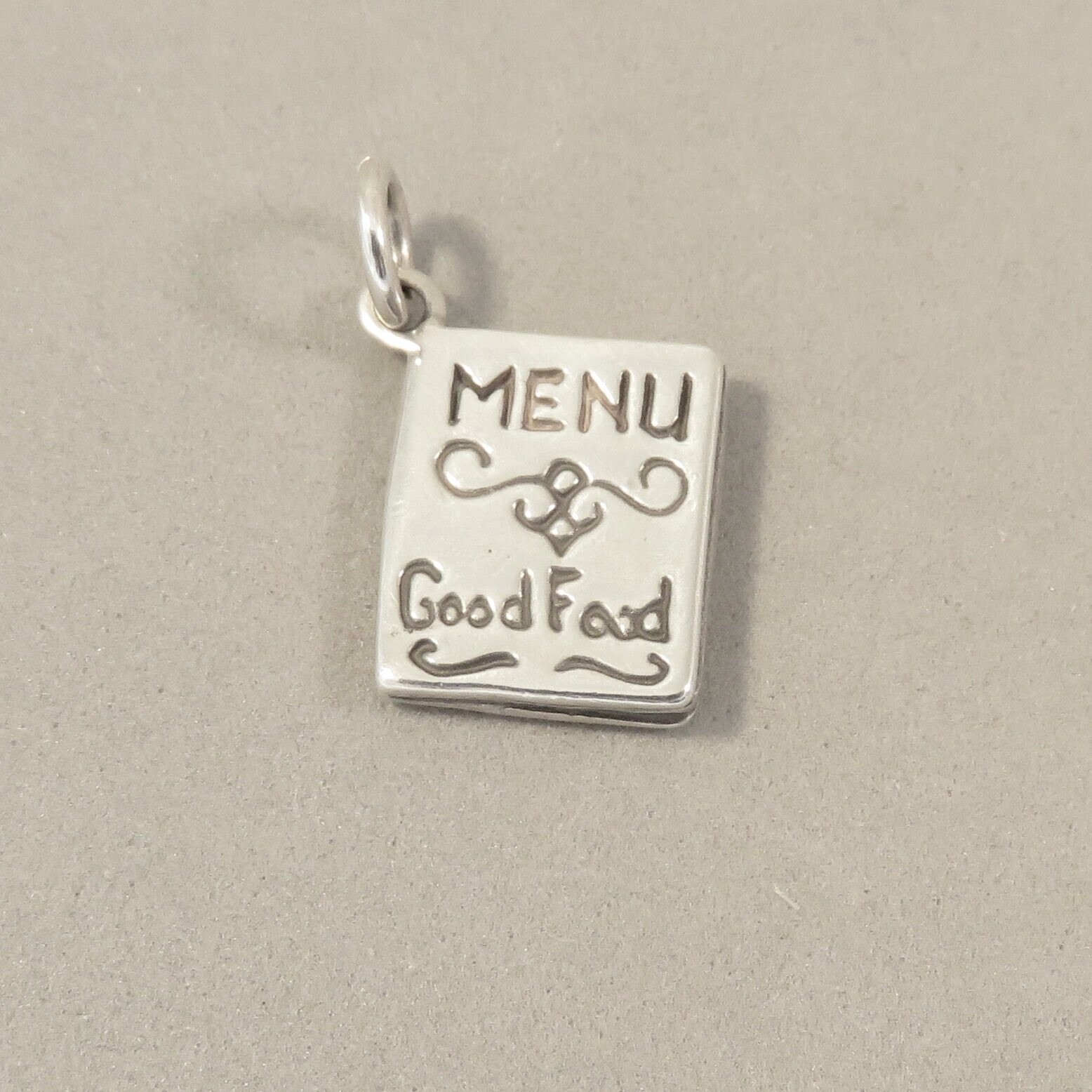 .925 Sterling Silver MENU CHARM Pendant “Good Food” Chef Restaurant NEW 925 KT33