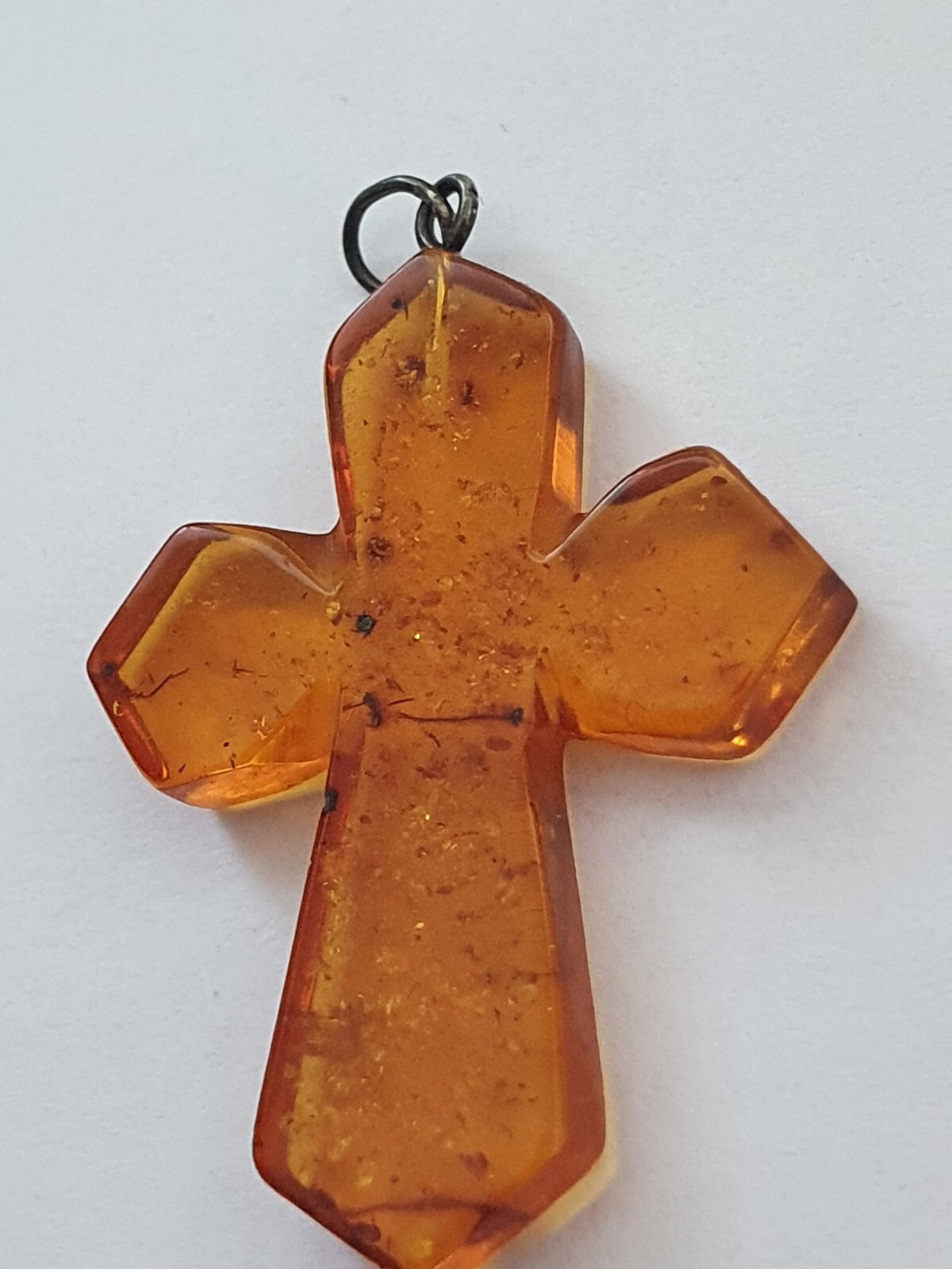 Artisan Amber Composite Silver Tone Cross Christian Religious Faith Pendant