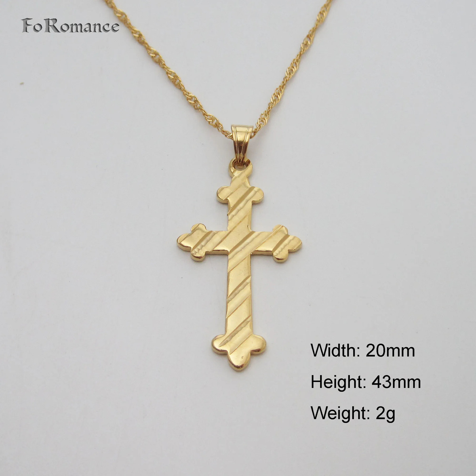 YELLOW GOLD COLOR 45CM WATER WAVE NECKLACE PLAIN SURFACE JESUS CROSS GOD PENDANT