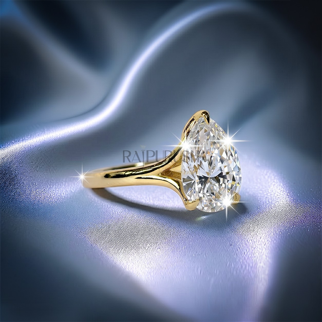 1CT Pear Moissanite Solitaire Engagement Ring 14K Yellow Gold Plated 925 Silver