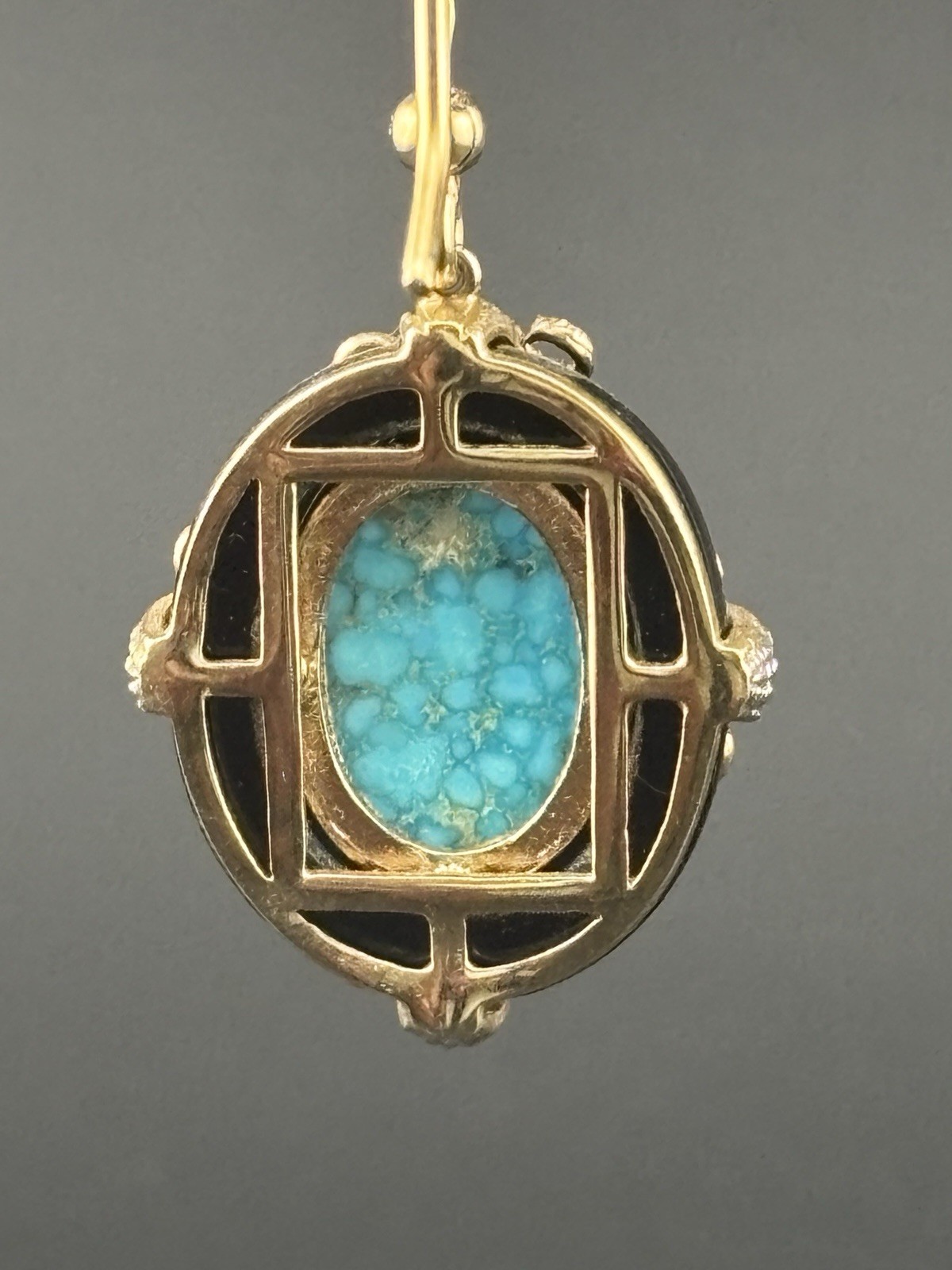 Genuine Turquoise Black Onyx 925 Sterling Silver Gold Tone Dangle Earrings