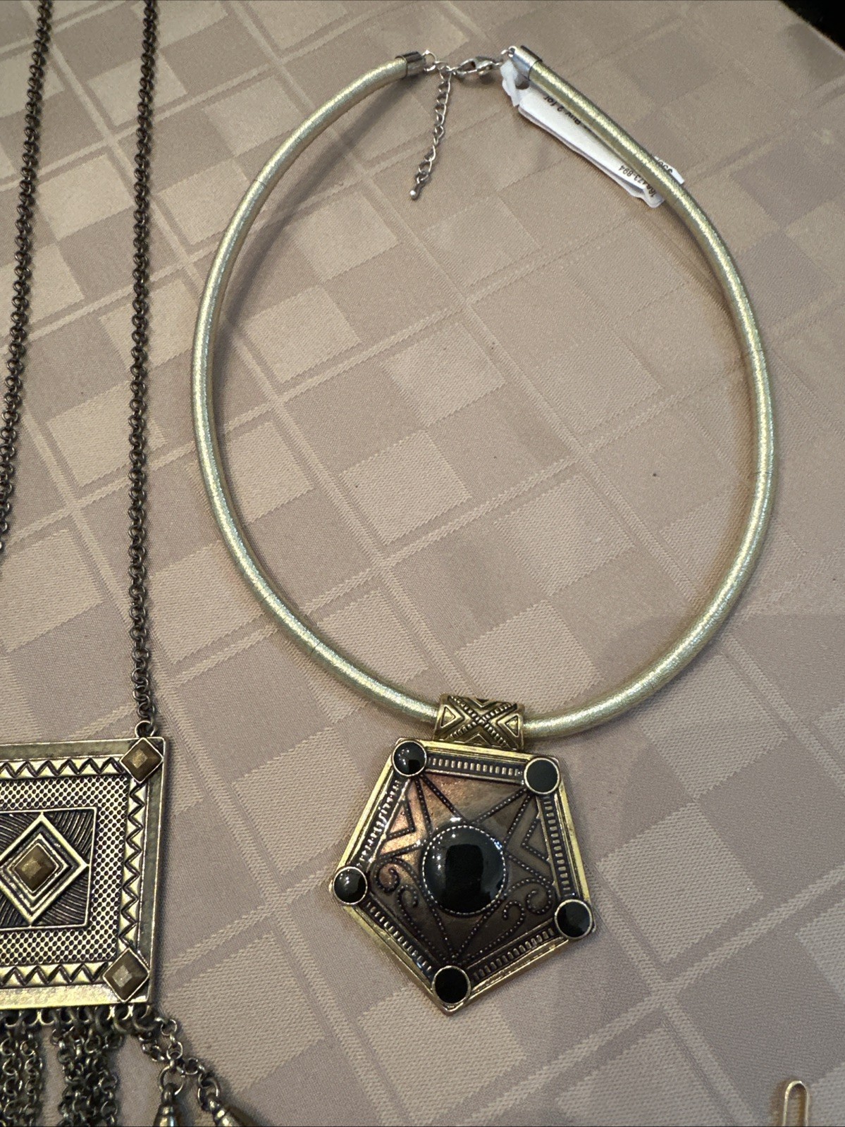 Lot 3 Black Gold Bronze Statement Necklaces Beaded Bib Choker Tassel Pendant