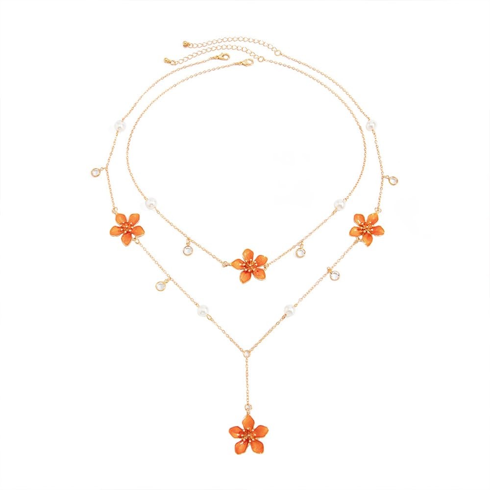 Flower Layered Gold-tone Pendant Necklaces for Women Boho Crystal Imitation P…