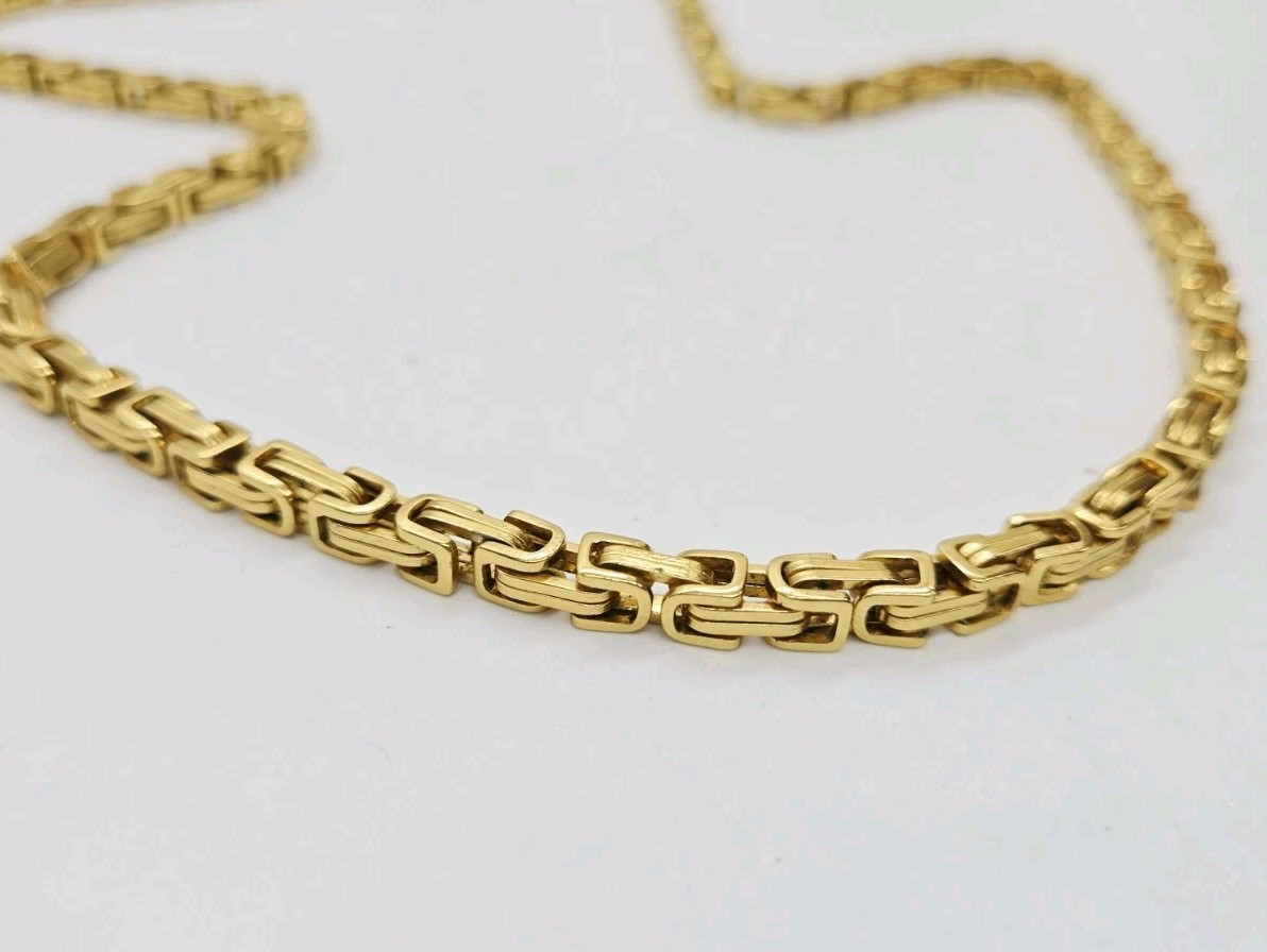 Byzantine Stainless Steel Necklace Link Chain Curb Rope Box Gold tone 24 in