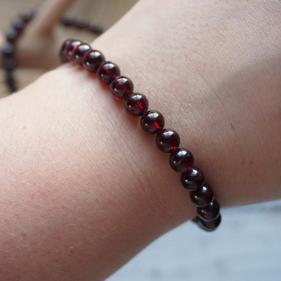 Natural Red Garnet Stretch Bracelet January Birthstone Healing Crystal Gifts