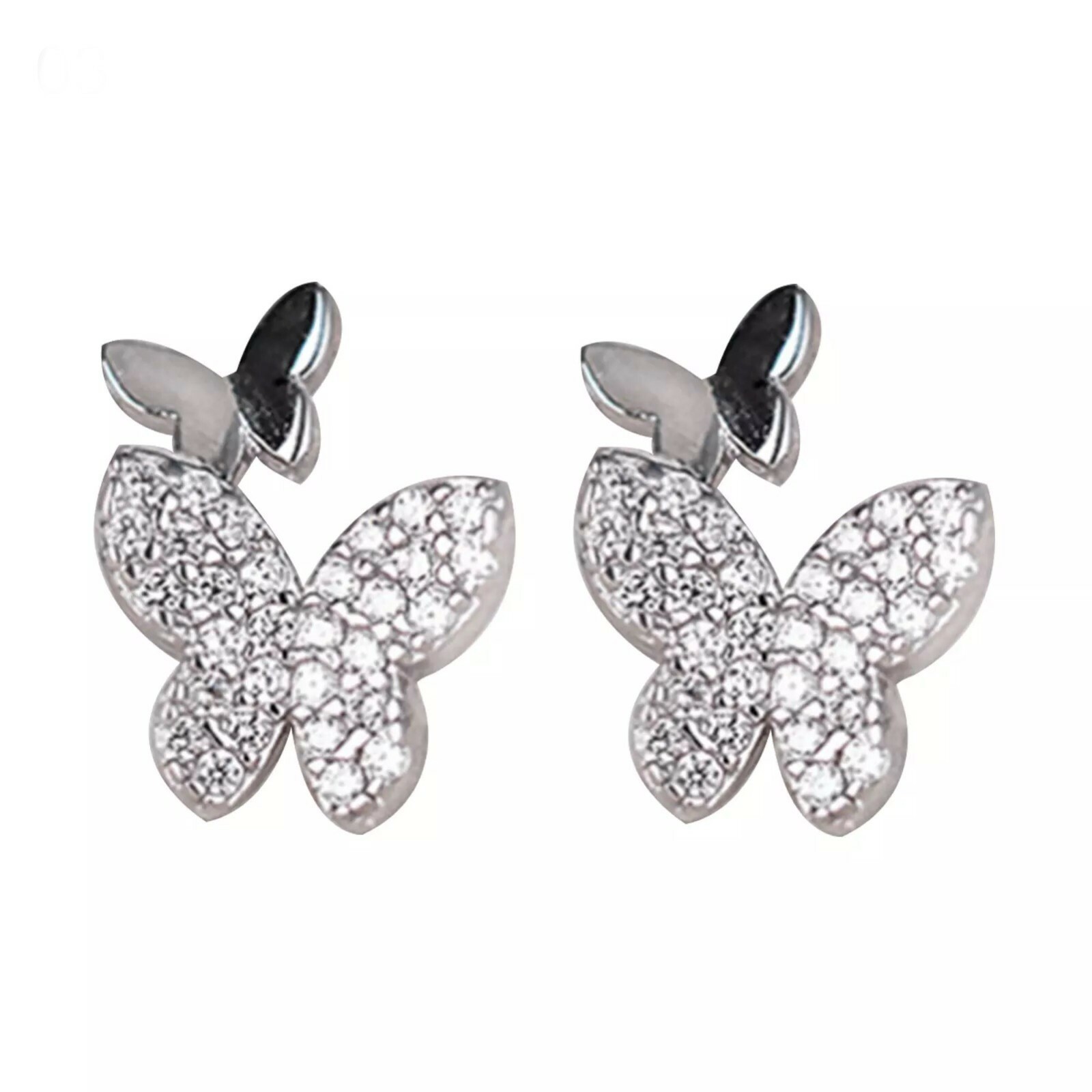 ZARD Sterling Silver Double Butterfly Earrings With Cubic Zirconia Accent