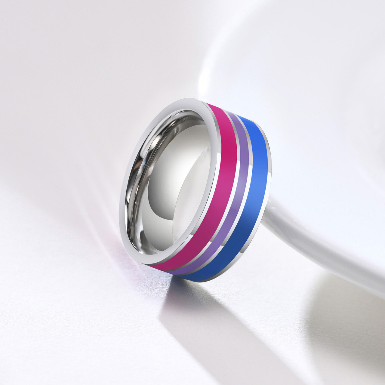 Pride Shack – Bi Pride Flag Stripes – Stainless Steel Enamel Ring Bisexual LGBTQ