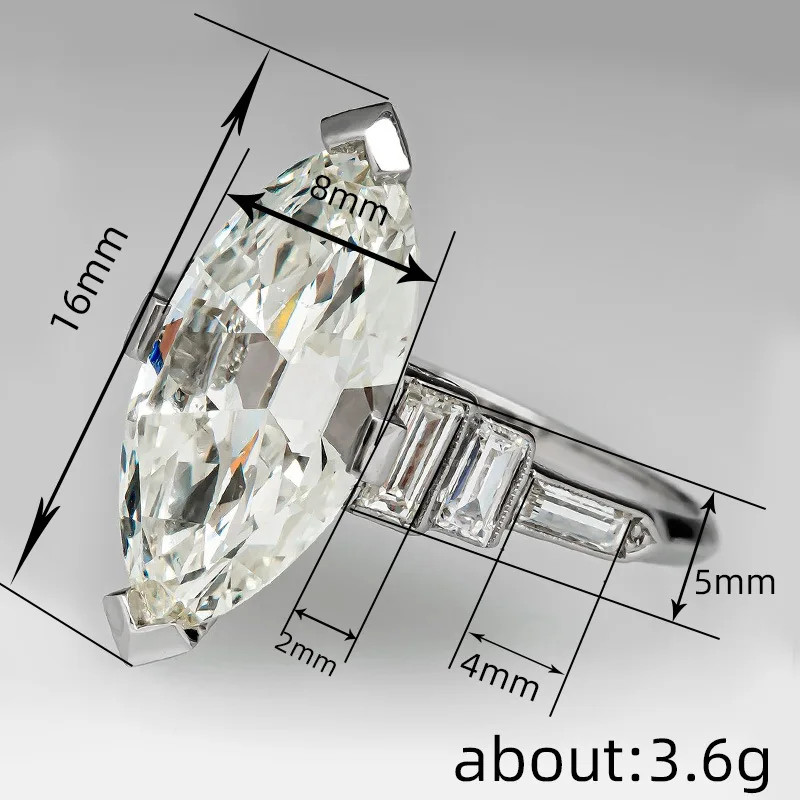 Platinum Rhodium Diamond Ring with Baguette Side Stones Engagement Jewelry