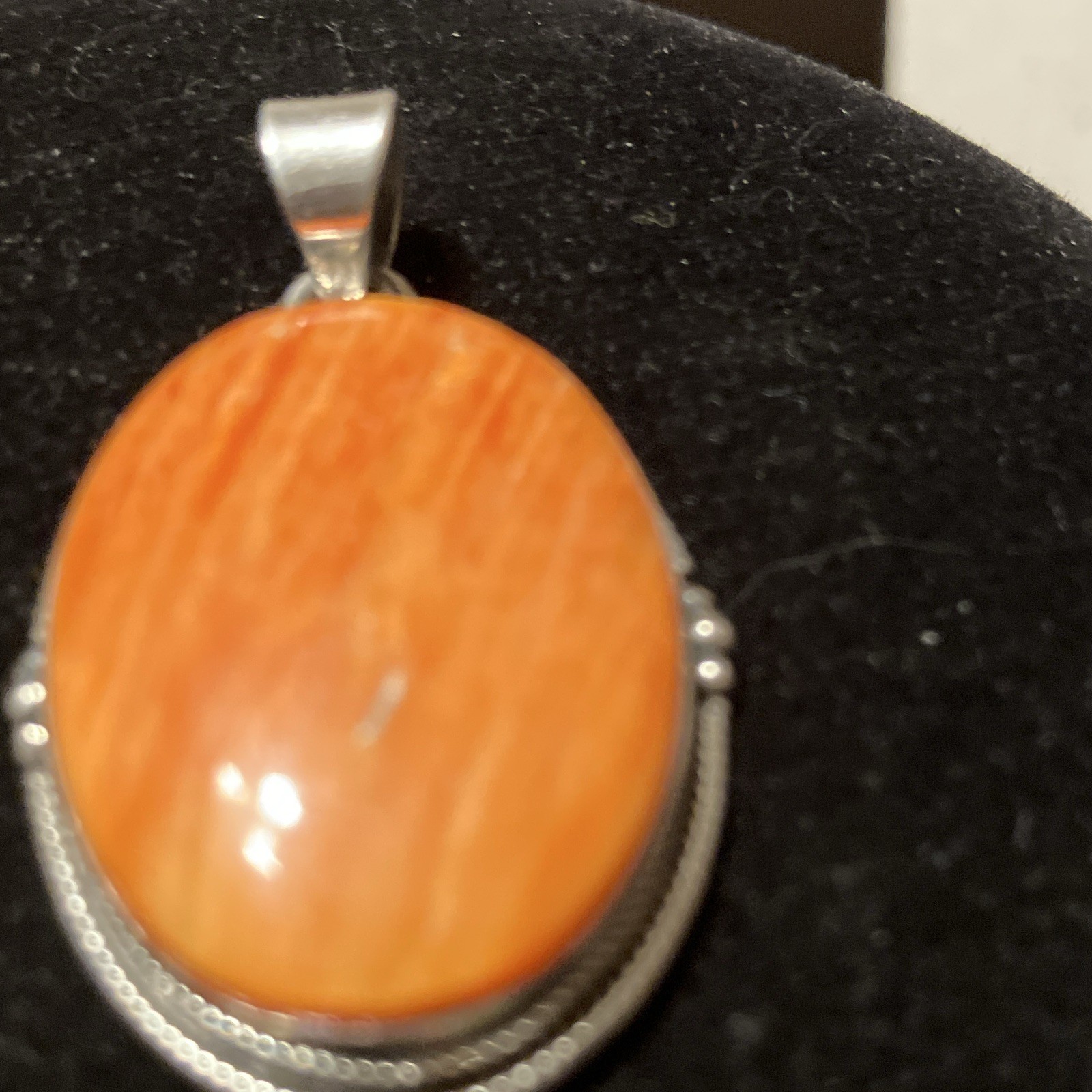 Large Oval Orange Spiny Oyster Shell Sterling 925 Pendant 1.75” 9.7gms