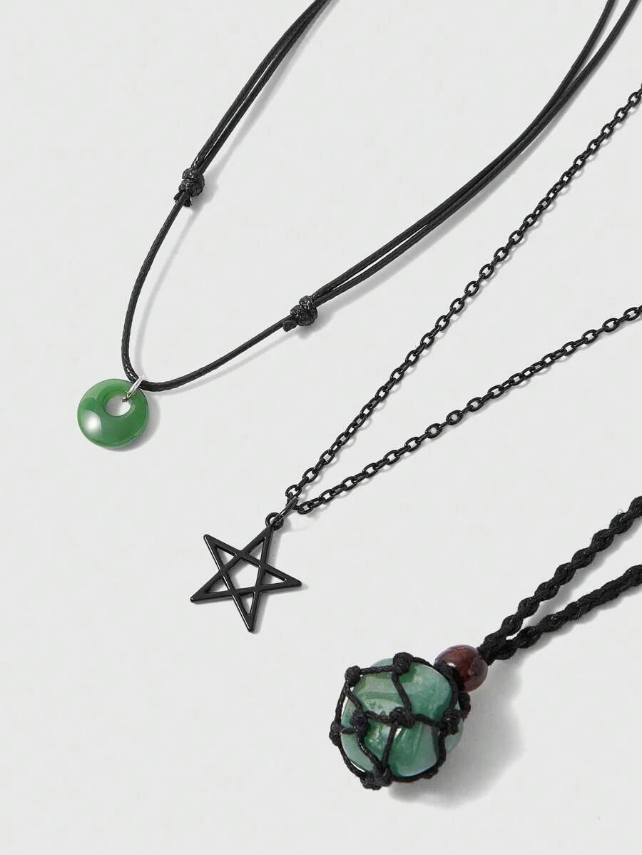 3pcs Vintage Punk Star Pendant Necklaces Fairycore Layered Jewelry Set