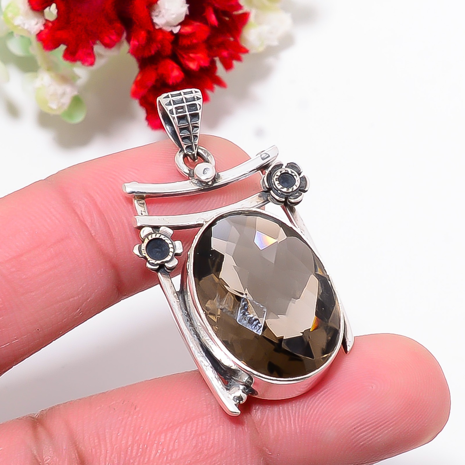 Smokey Designer Handmade 925 Sterling Silver Jewelry Pendant 1.5″ P1046611991