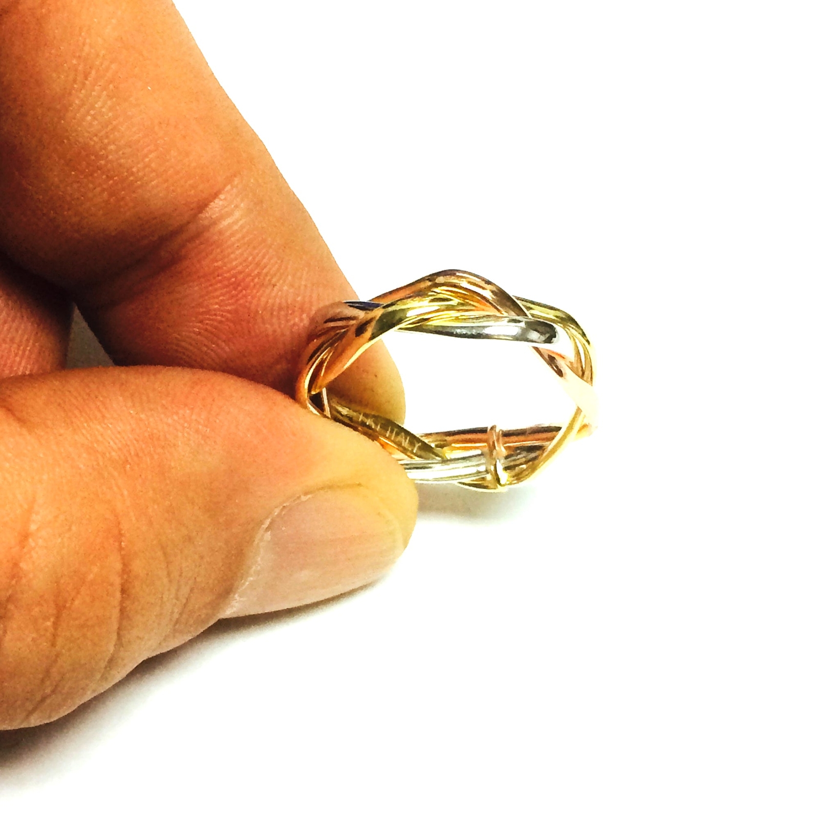 14K Tri-Color Gold Intertwined Braided Ring, 5mm, Size 9