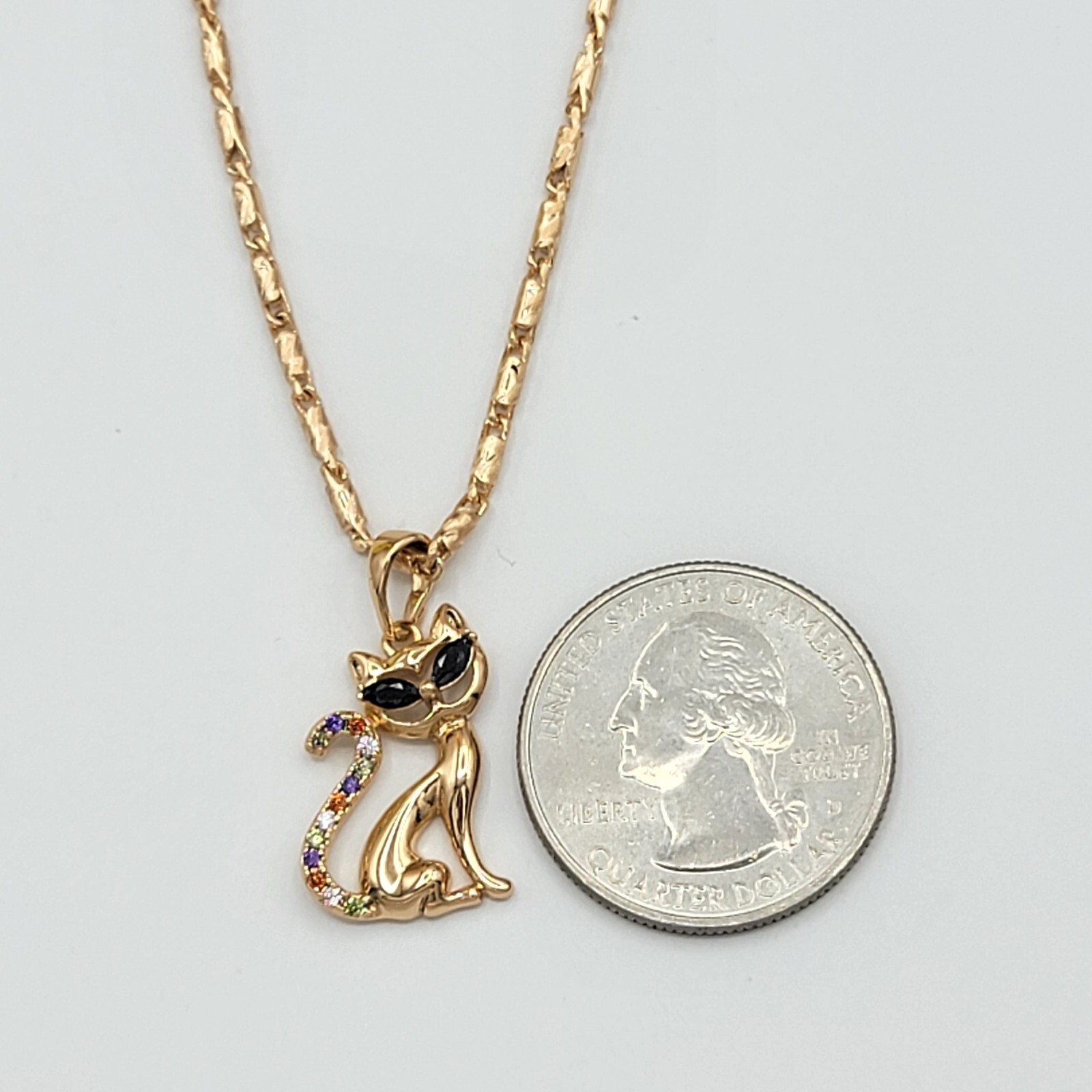 18K Gold Plated Jewelry Kitty Cat Kitten Multicolor Pendant Necklace. Cat Lover