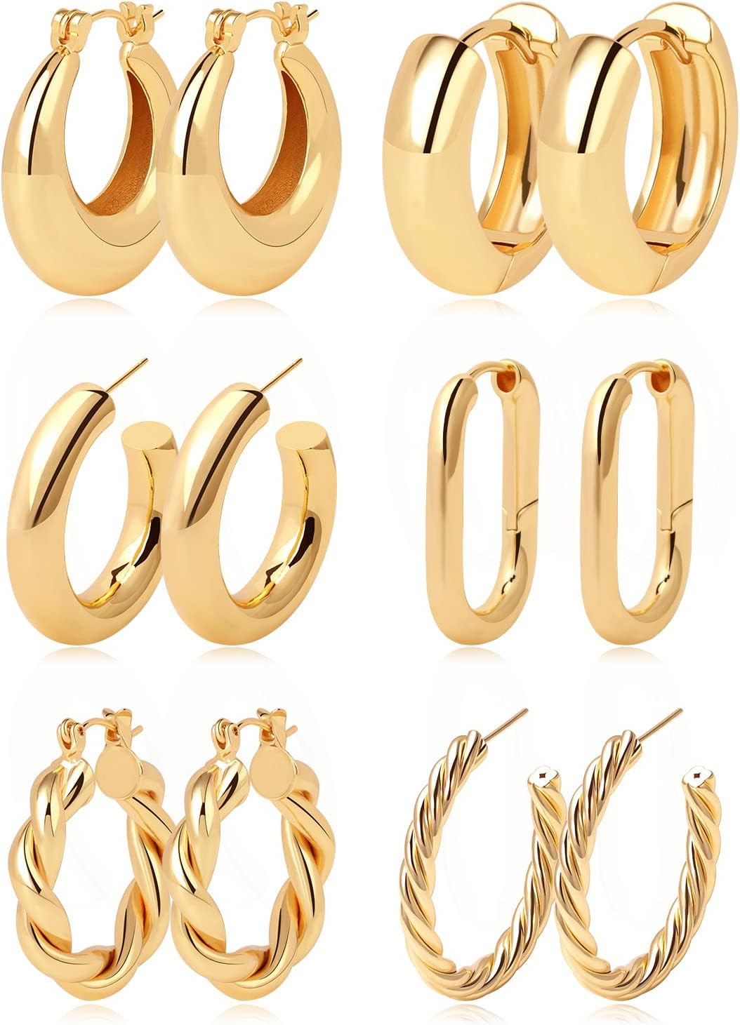 6/9 Pairs Huggie Hoop Earrings Small Hypoallergenic 14K Gold Plated Huggie Earri