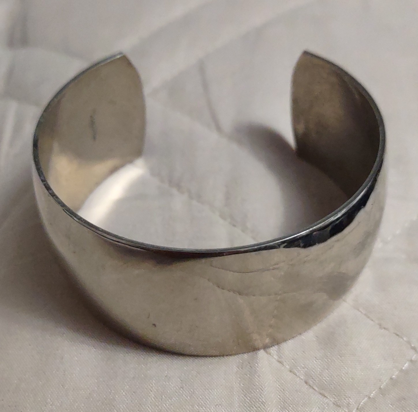 Silver Tone Wide Cuff Bracelet Open Bangle Signed No Stone
