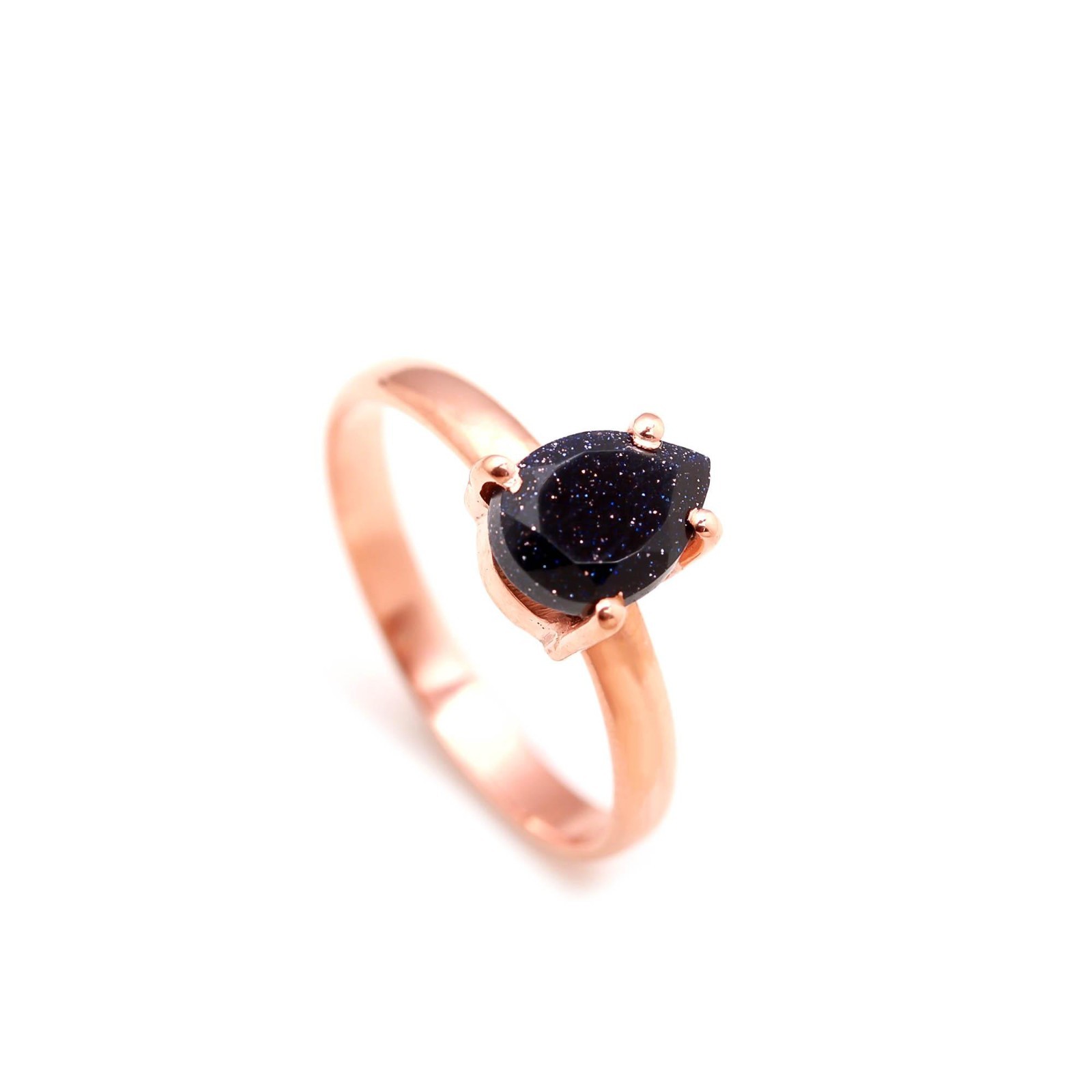 Natural Sandstone Pear Ring Rose Gold Plated 925 Sterling Silver Vintage Jewelry