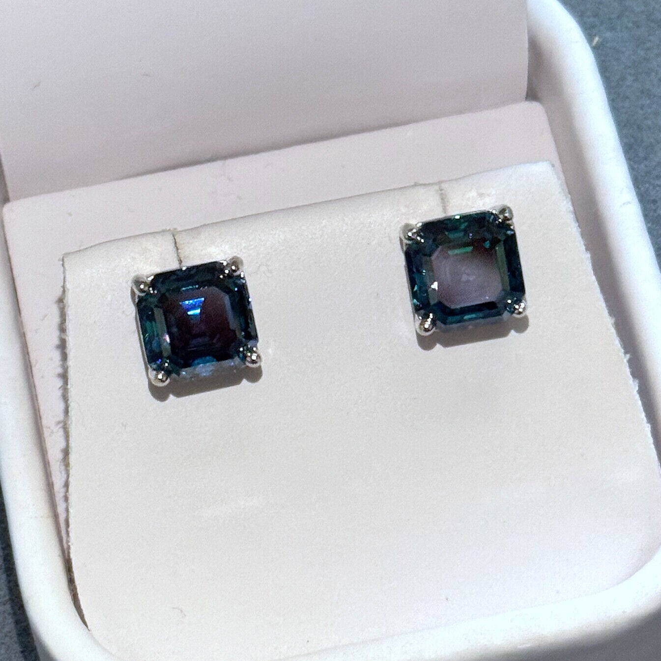 Dark Blue Asscher Cut Moissanite Stud Earrings Certified VVS1 – 925 Silver