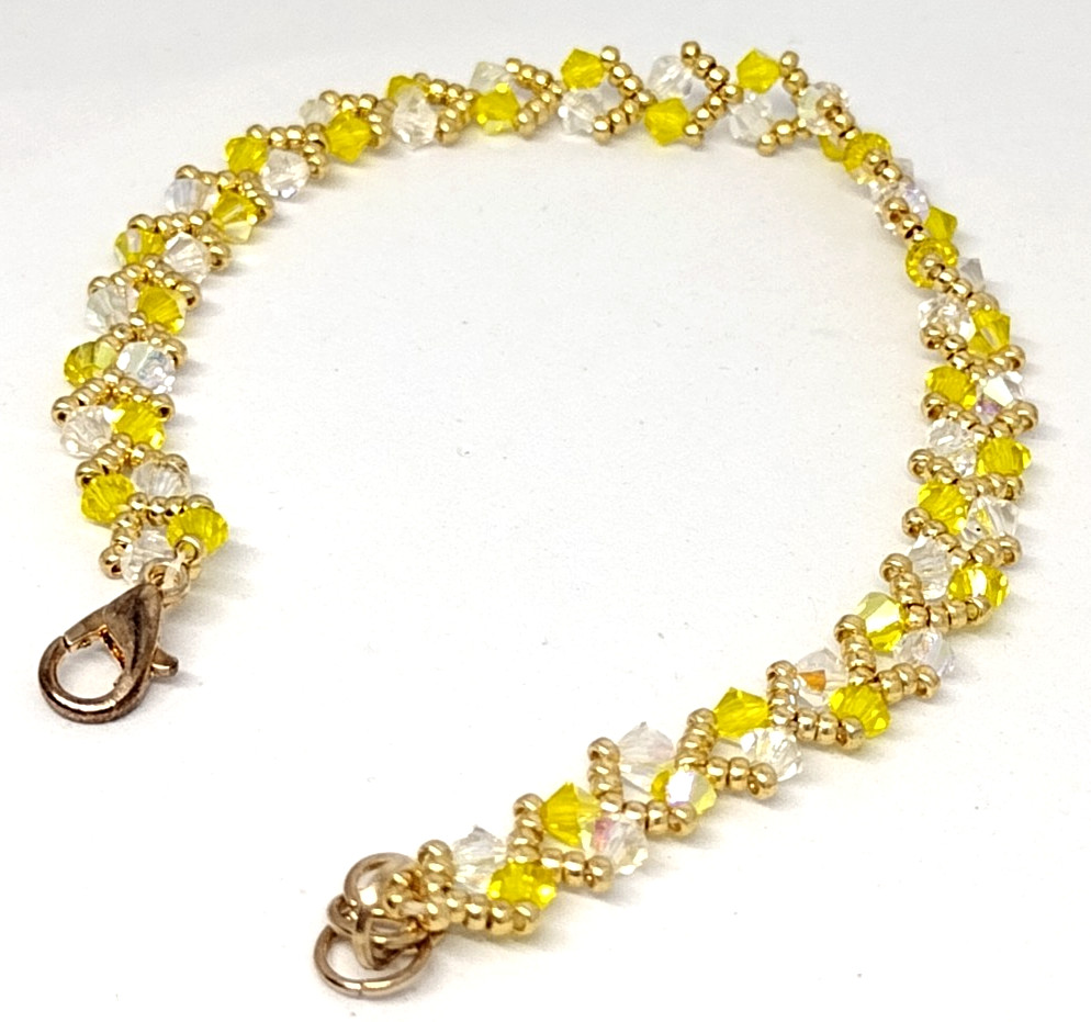 6-inch Bracelet 3mm Crystal Yellow /White Sparkly Bicone Beads/Gold Miyuki Beads