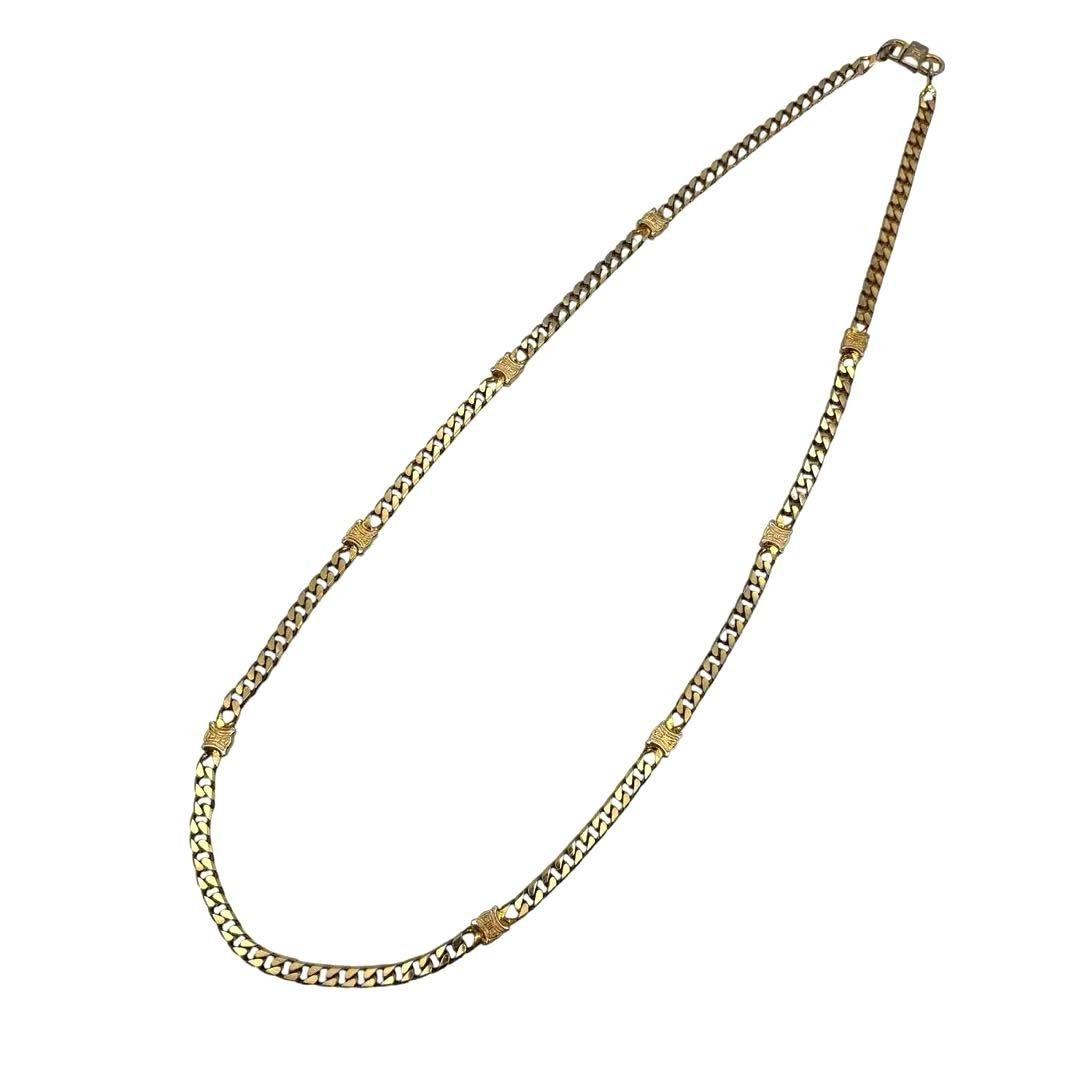 CELINE Triomphe Link Chain Necklace Gold-tone Length: 27.6 in. Vintage