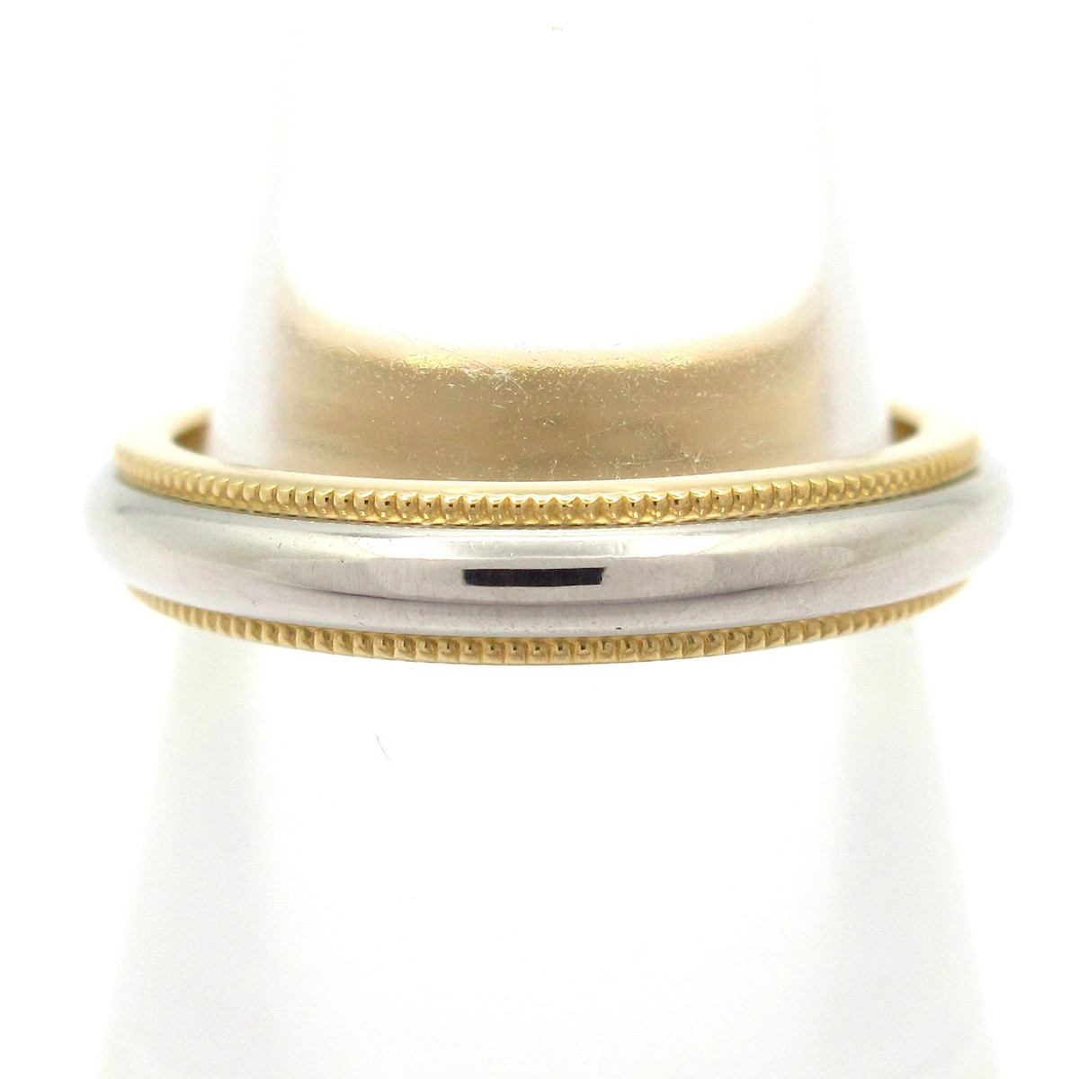 TIFFANY&Co. Milgrain Band Ring 18K Yellow Gold Pt950 Ring #5 3/8