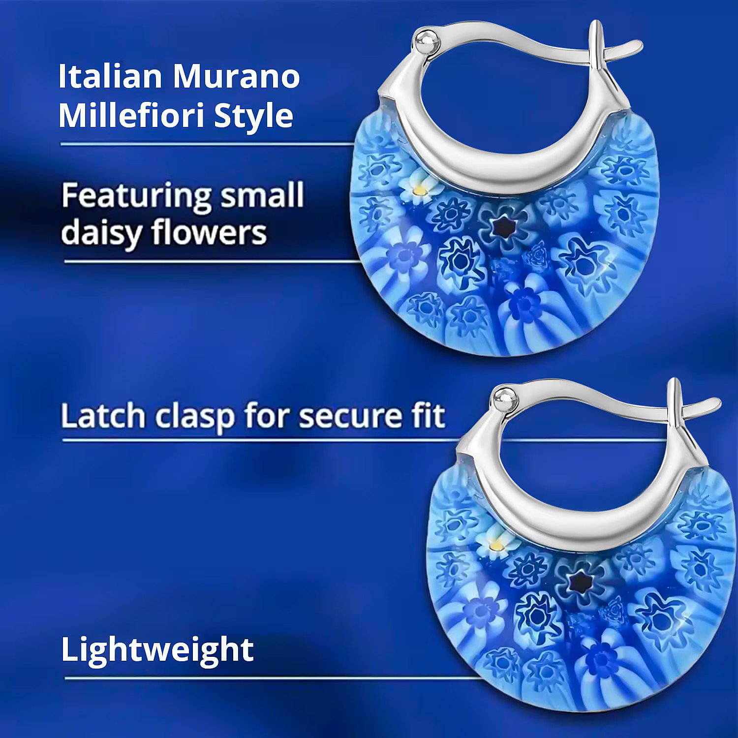 Murano Style Glass Hoop Earrings for Women Trendy Daisy Flower Stainless Steel