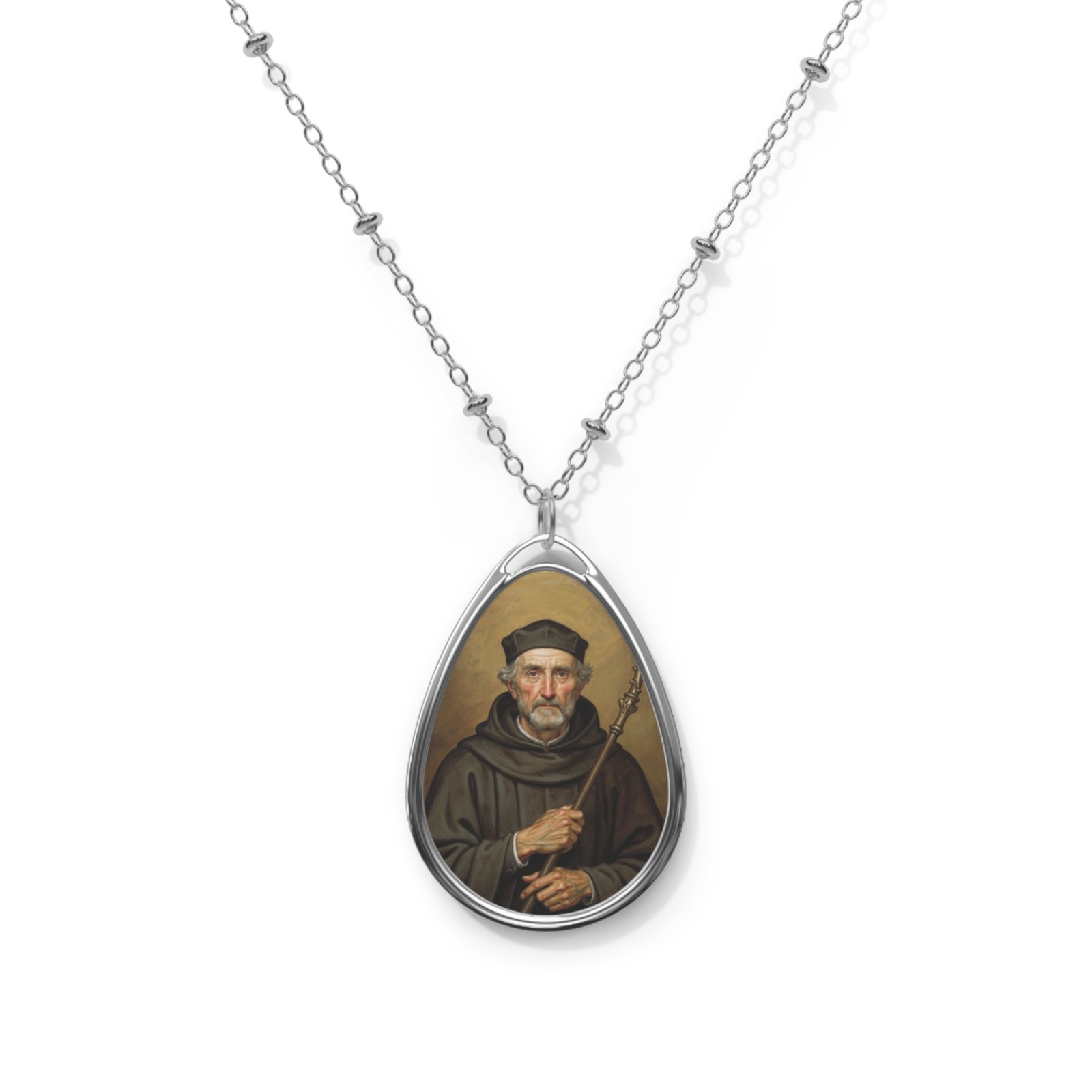 Saint Bertulf Of Renty, Oval Pendant Necklace, Christian Gift