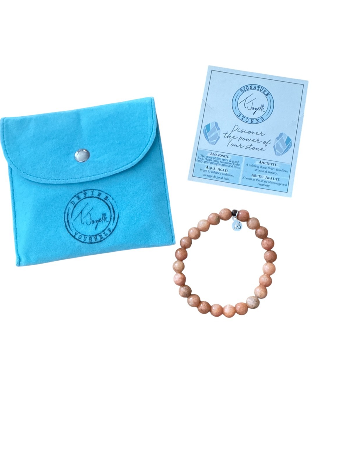 Pretty T Jazelle Signature Stones Peach Moonstone Beaded Bracelet w/Pouch