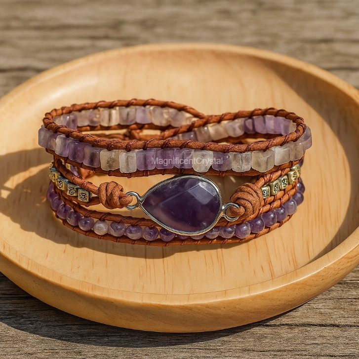 Natural Amethyst Crystal Bracelet Stress Relief Healing Chakra Birthstone Gifts