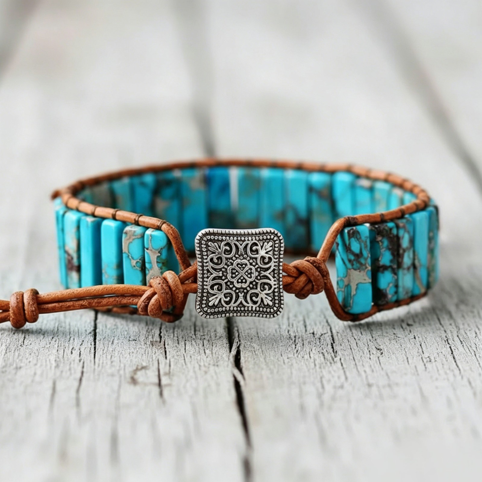 Handmade Natural Turquoise Leather Braided Bracelet for Protection Healing Gift
