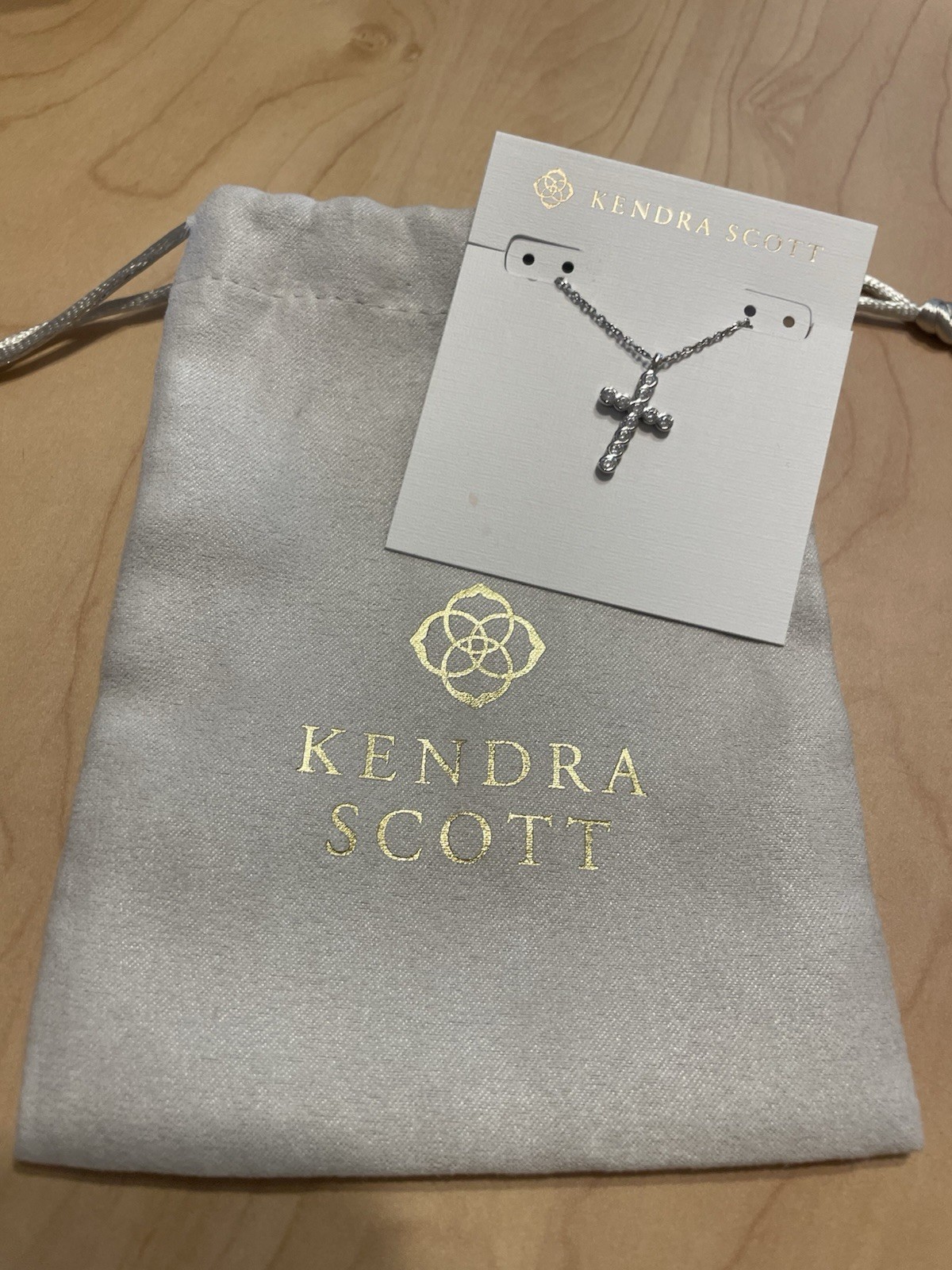 Kendra Scott Silver Crystal Cross Pendant Necklace, Cable Chain Religious Charm