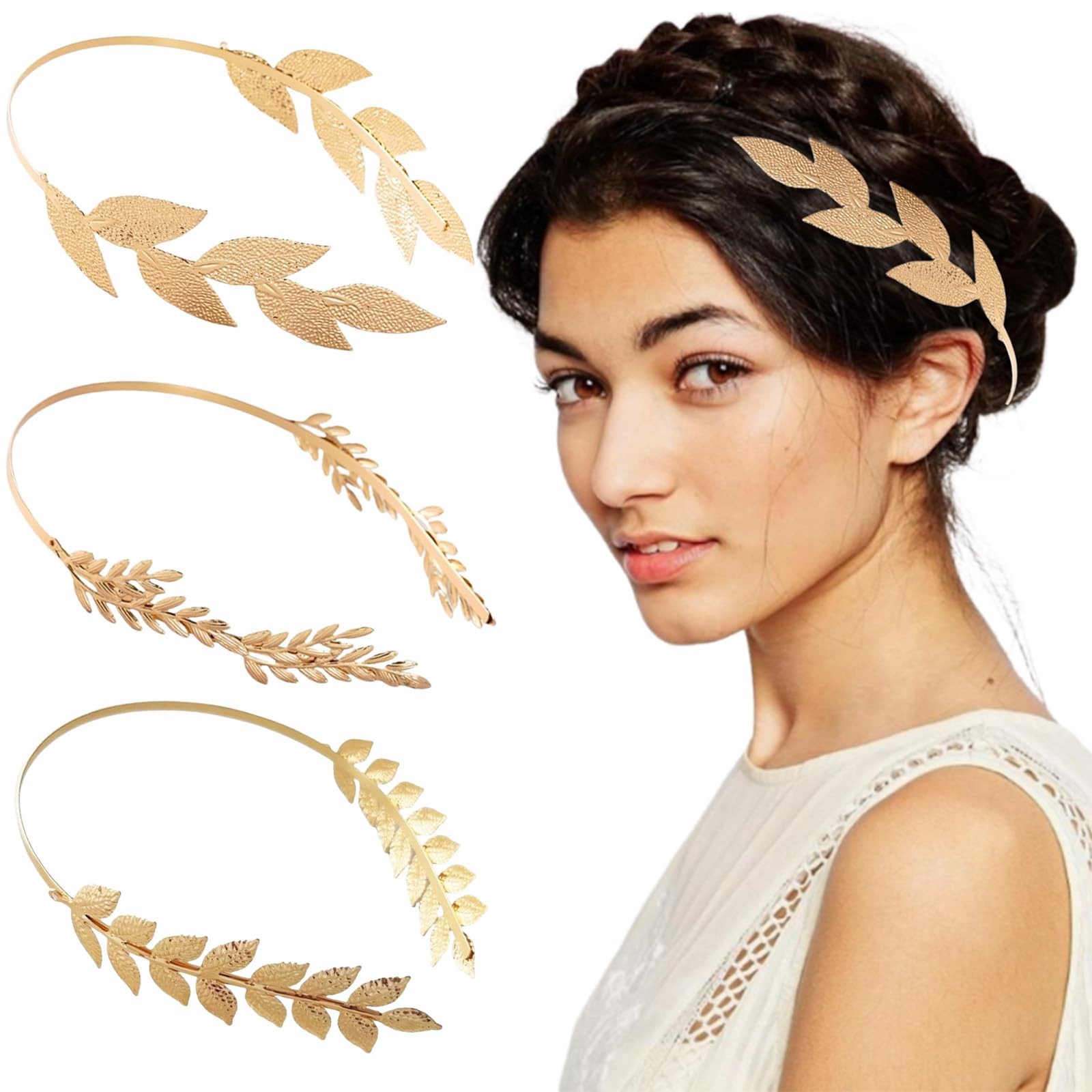3 Pcs Gold Color Leaf Headbands Baroque Vintage Golden Olive Medium,