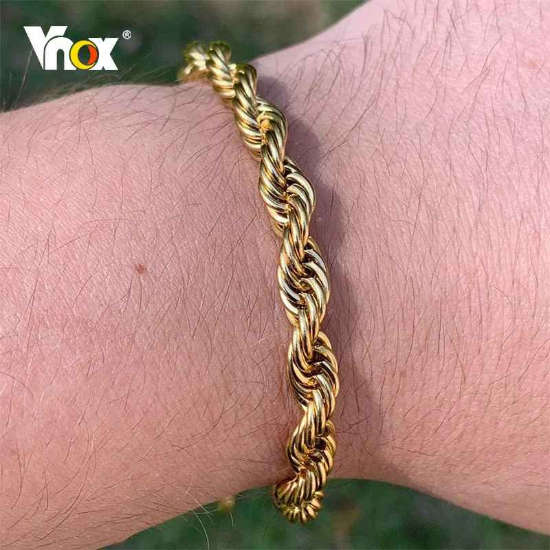 Unisex Rope Chain Bracelets for Men Women, Stainless Steel Twisted Links Chain
