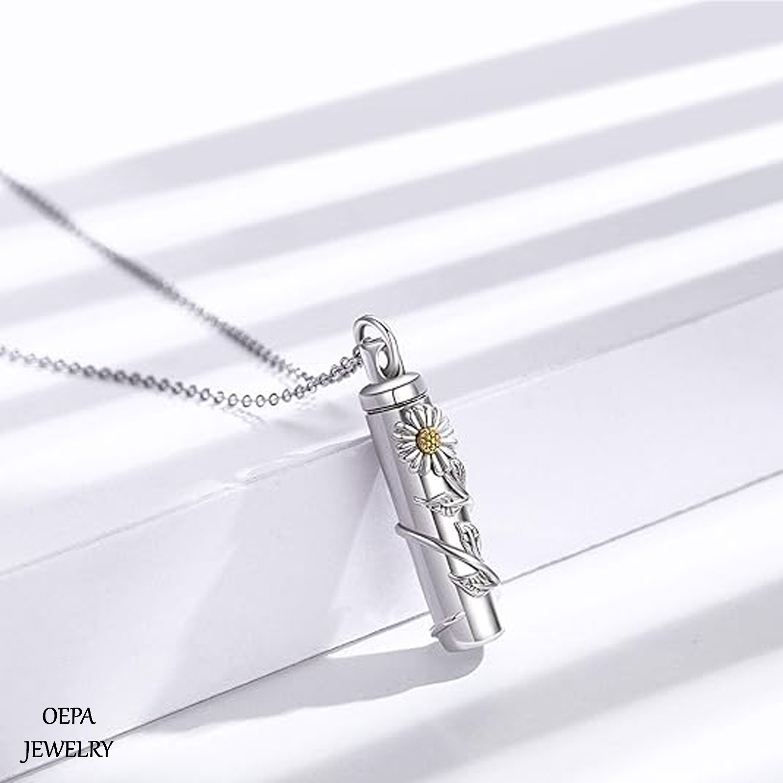 Daisy Urn Necklace 925 Sterling Silver for Ashes Cremation Keepsake Necklace