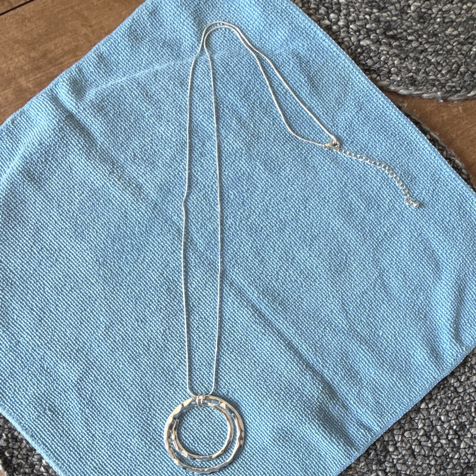 Silver Snake Chain Necklace Double Circle Pendant Lobster Adjustable