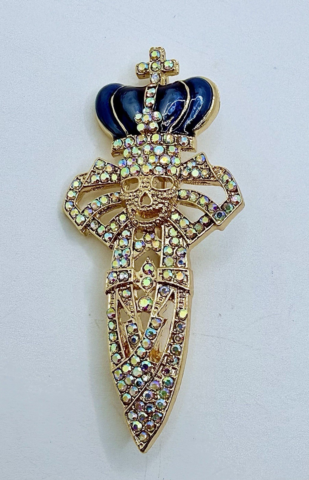 Vintage Inspired Skull Dagger Crown Brooch Pin Pendant Gothic