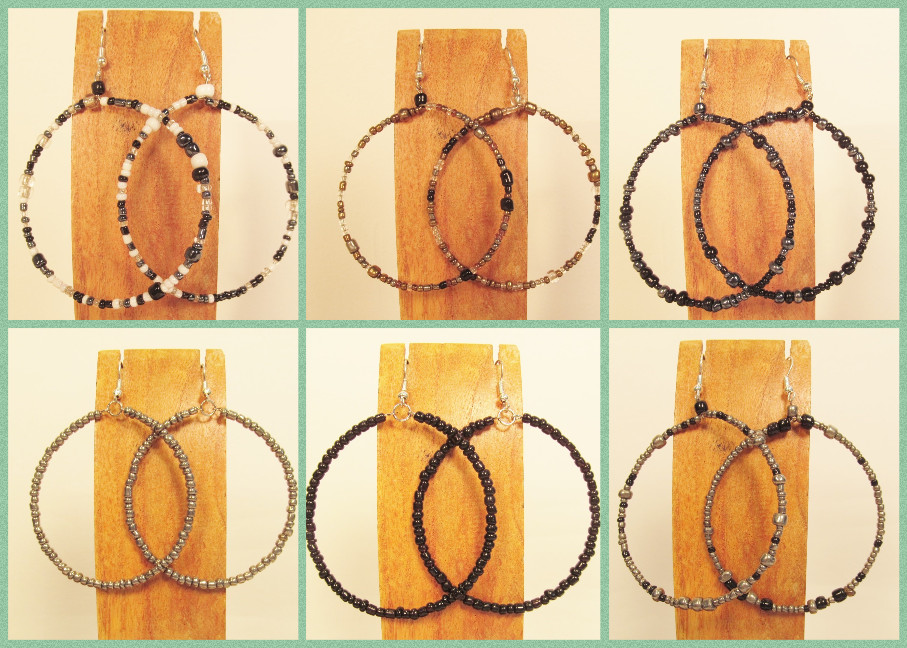6 Handmade Beaded BOHO Thin Hoop Darker Colors Earrings 6 COLORS Party Pack