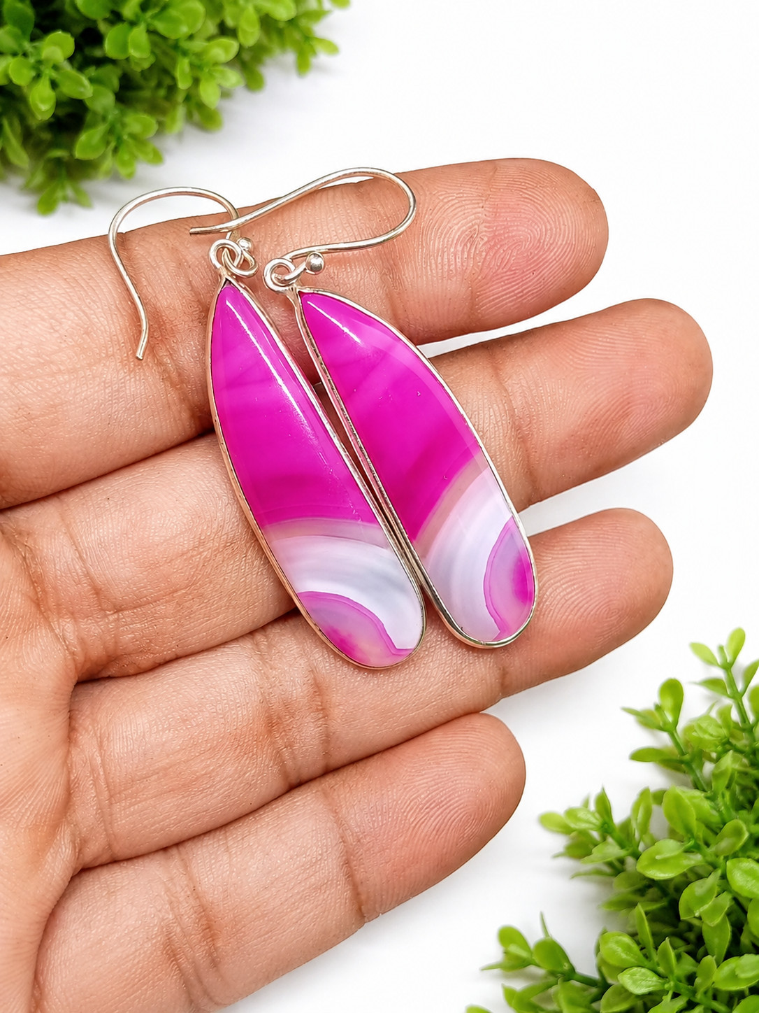 Natural Onyx Brass Earrings Handmade silver Plated Dangle Boho Gift Women