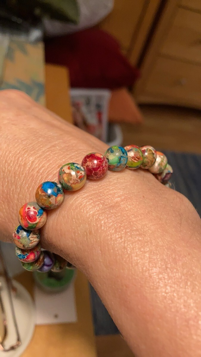 10mm Sea Sediment Jasper Stone Bracelet Healing Floral Gemstone Bracelet