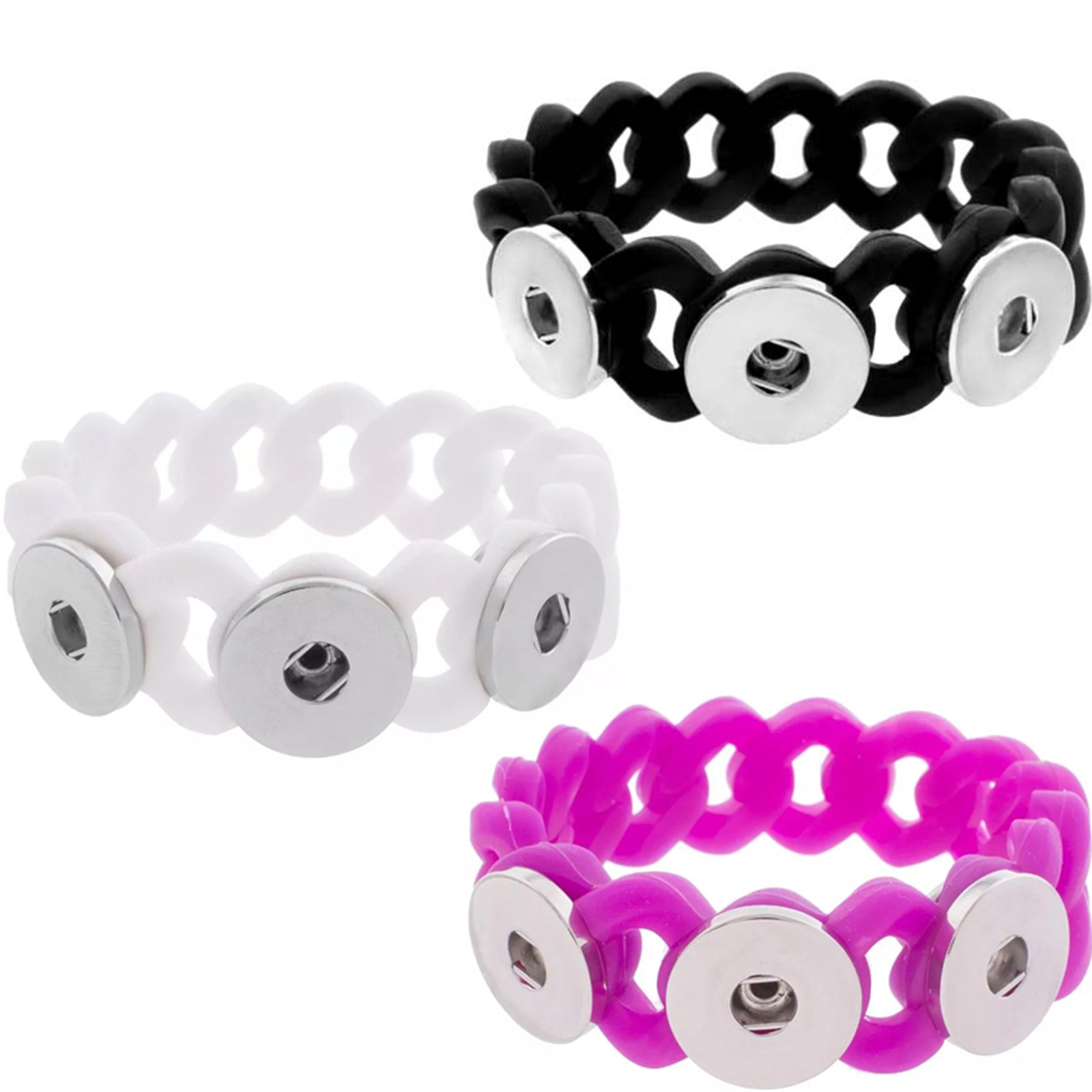 Silicone Stretch Snap Jewelry 6.25 in. Ginger Charm Bracelet Fits 3 Snap Buttons