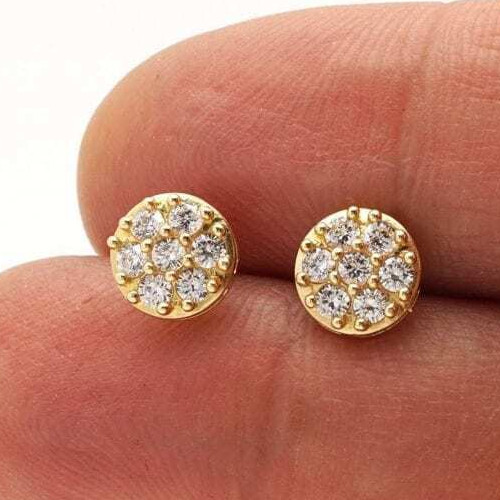 0.30Ct CZ 14K Yellow Gold Prong Set Cluster Stud Earrings 8mm