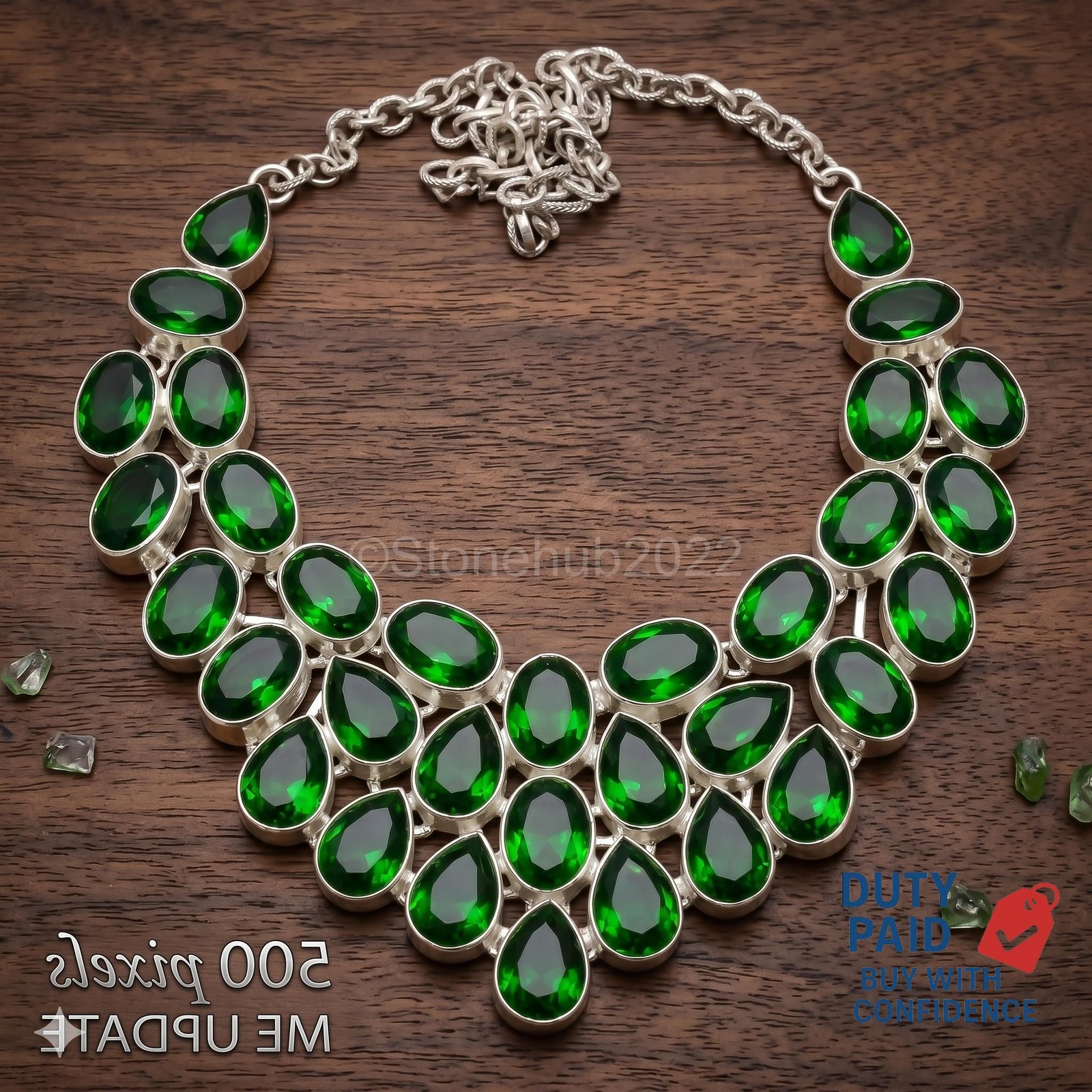 Silver Plated Natural Emerald Mother Vitange Bezel Set Unique Necklace Jewelry