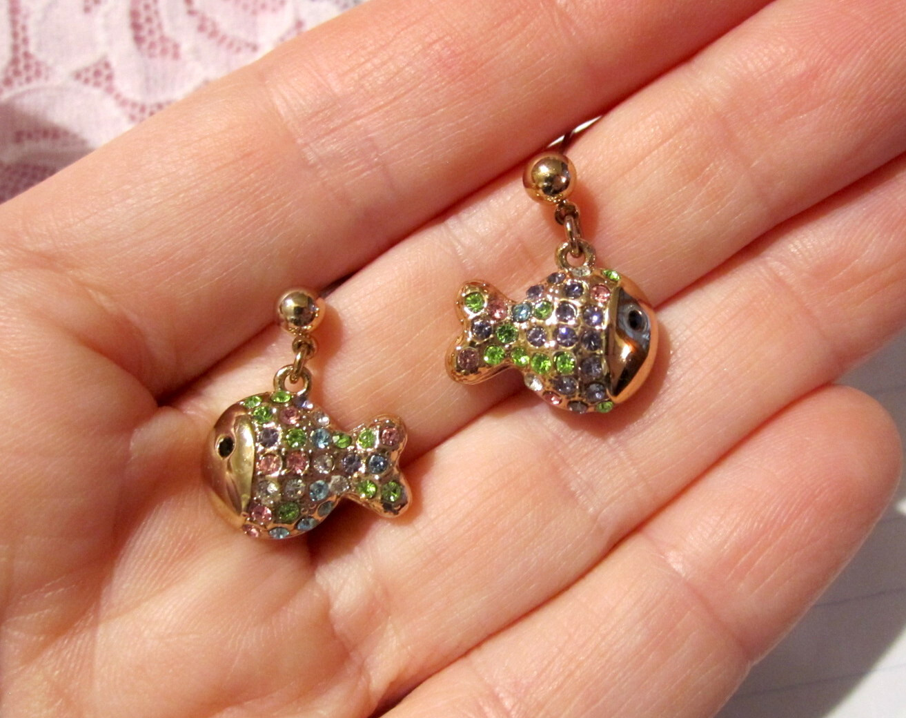 Crystal Fish Earrings – Multi Color Czech Crystals – GOLD