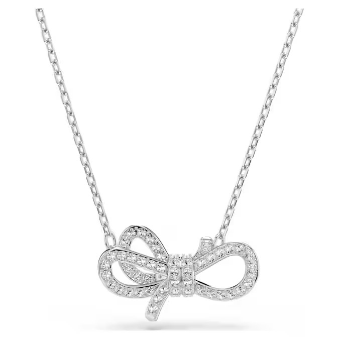 Authentic Swarovski Lifelong Bow Necklace White Crystal Rhodium Plated
