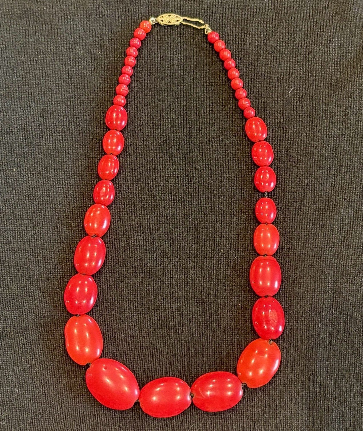 Vintage Graduated Red Bead Necklace Lucite Style Mid Century Retro Statement