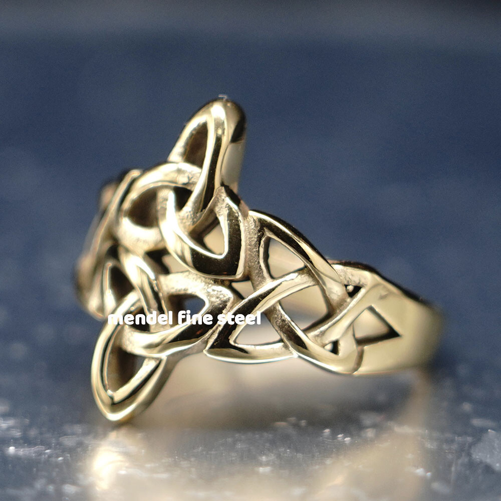 MENDEL Womens Gold Plated Irish Celtic Triquetra Trinity Knot Ring Size 6 7 8-11