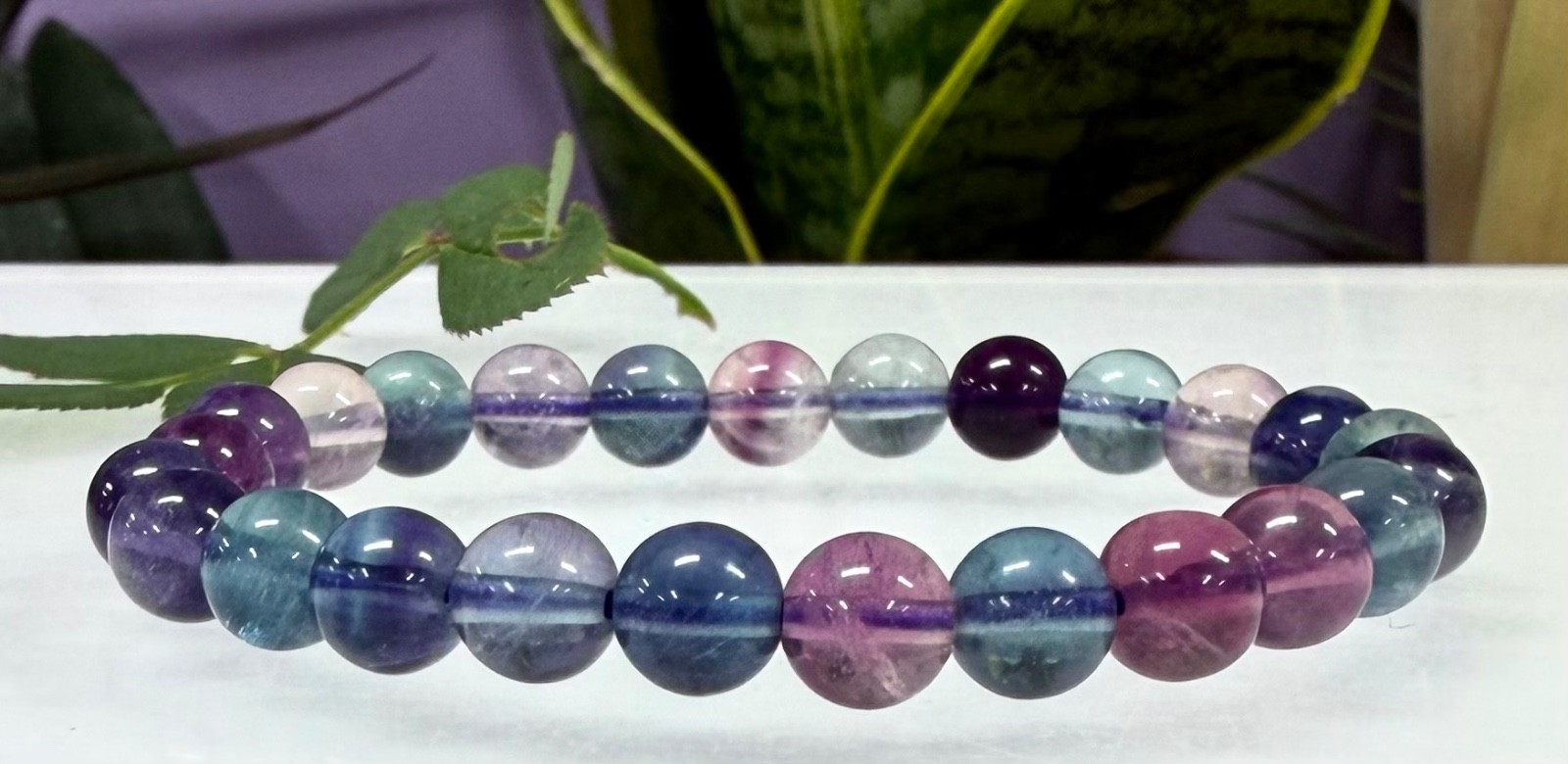 Wholesale Lot 6 Pcs Natural Rainbow Fluorite 8mm 7.5” Crystal Stretch Bracelet
