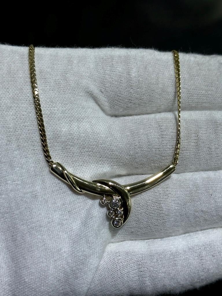 14k Solid Yellow Gold 18″ Length Diamond Halo Bar Design Chain Necklace 9.7 Gram