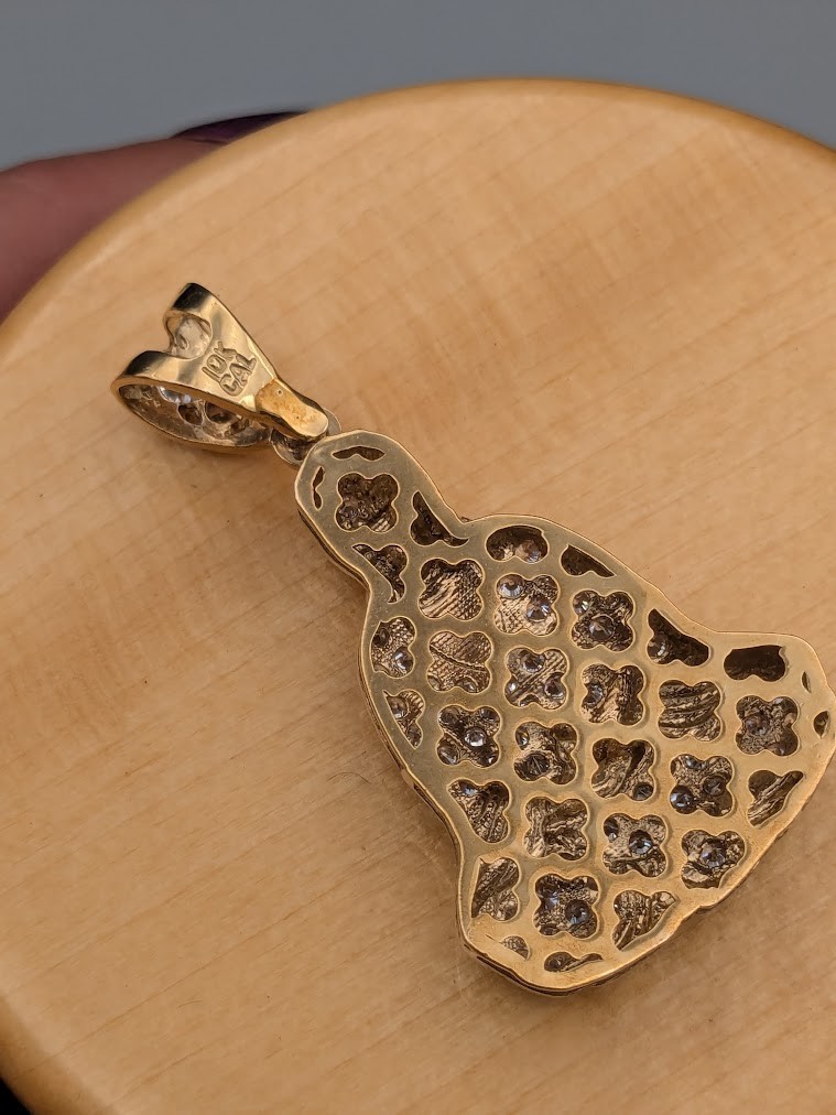 10k Yellow Gold Cubic Zirconia Accent Buddah 22x39mm Pendant ~ 5.1g