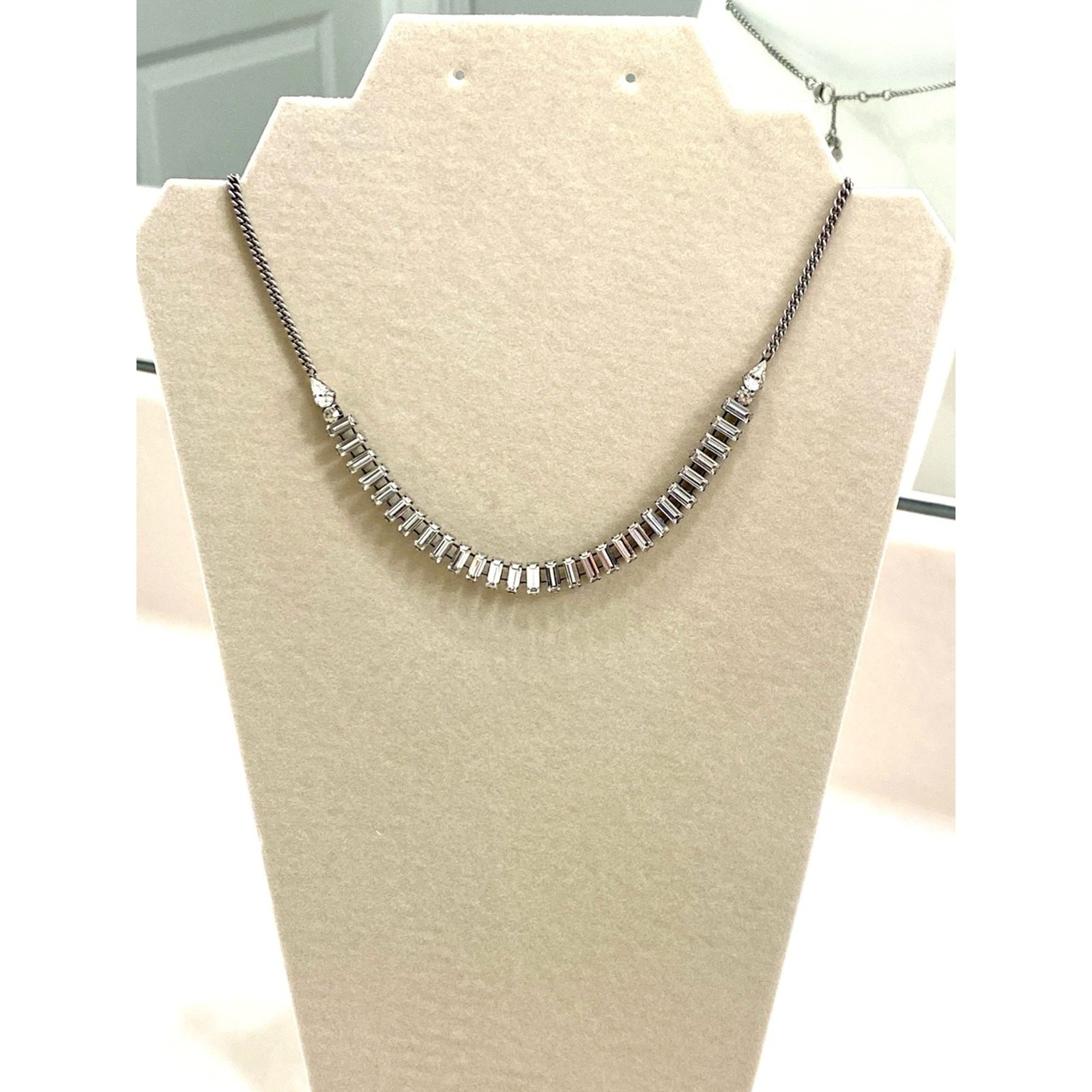 Fossil Silver Baguette Crystal Curve Necklace